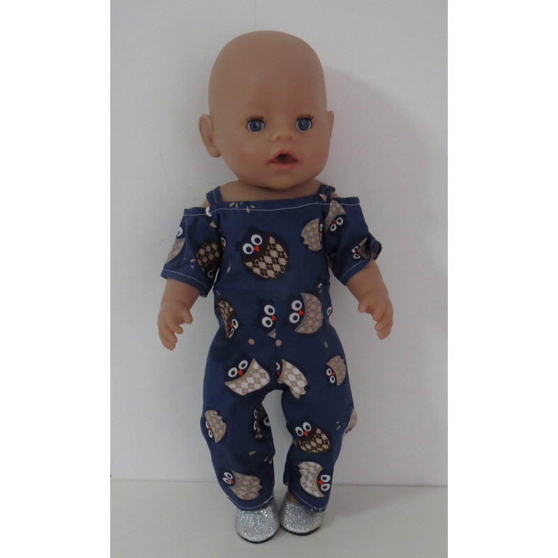jumpsuit blauw uilen  baby born 43cm