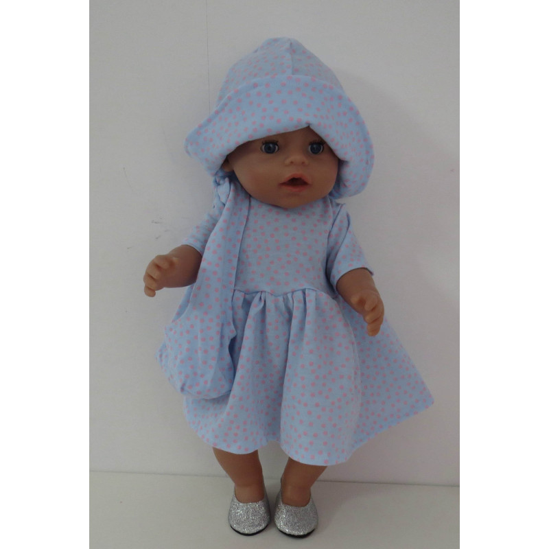 zomerjurk outfitt blauw stippen roze baby born 43cm
