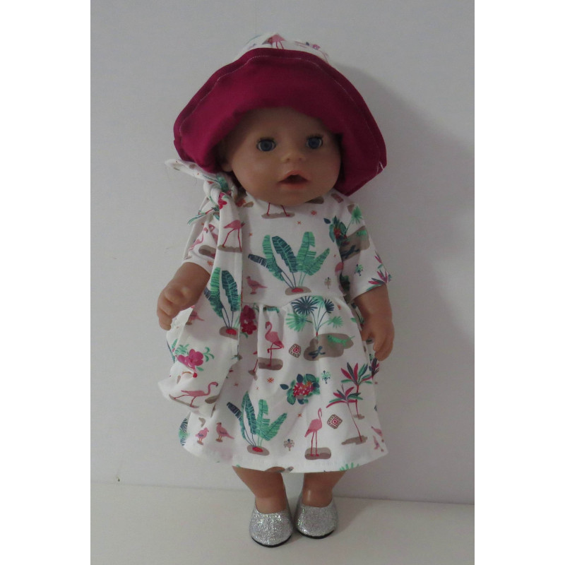 zomerjurk outfitt wit flamingo baby born 43cm