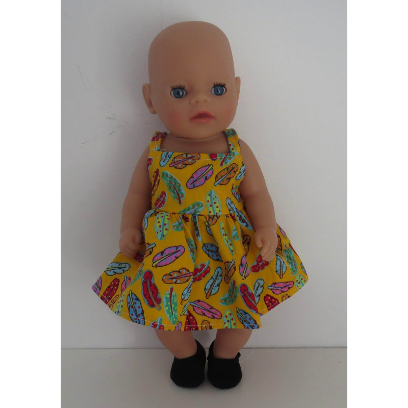 zonnejurk geel veren baby born little 36cm