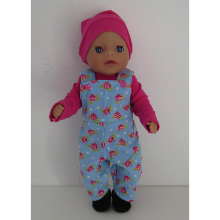 tuinbroek setje blauw roosjes baby born little 36cm