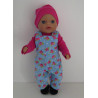 tuinbroek setje blauw roosjes  baby born little 36cm