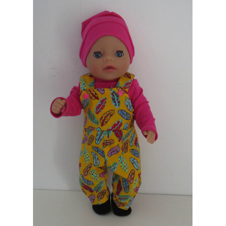 tuinbroek setje geel veren baby born little 36cm