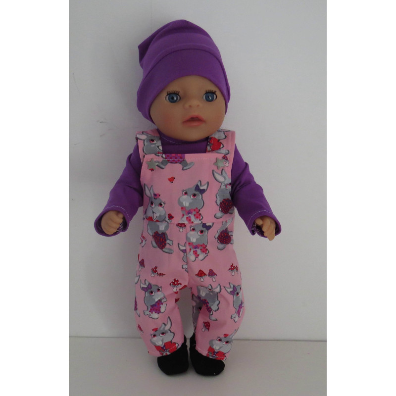 tuinbroek setje roze konijnen  baby born little 36cm