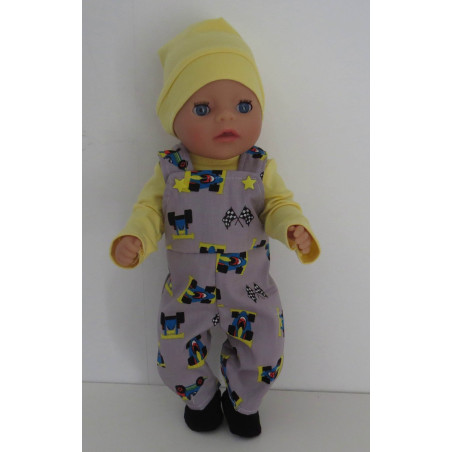 tuinbroek setje grijs racewagens baby born little 36cm