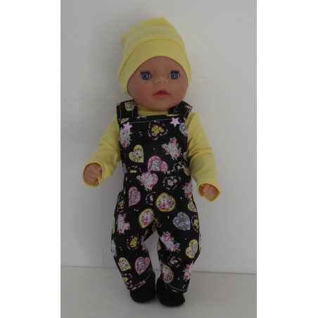 tuinbroek setje zwart hartjes baby born little 36cm