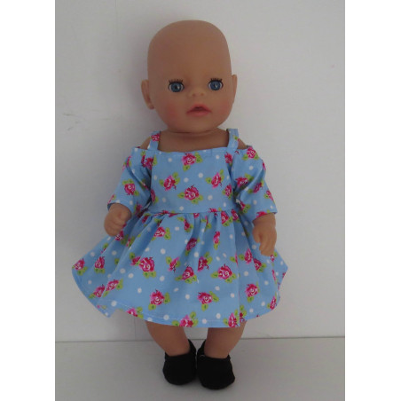 zomerse jurk blauw roosjes baby born little 36cm