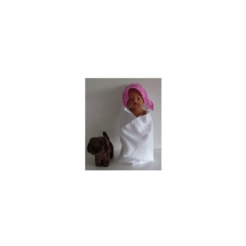 omslagdoek wit met roze baby born 43cm