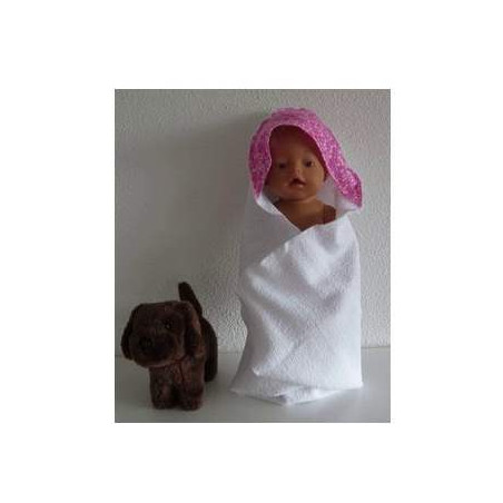 omslagdoek wit met roze baby born 43cm