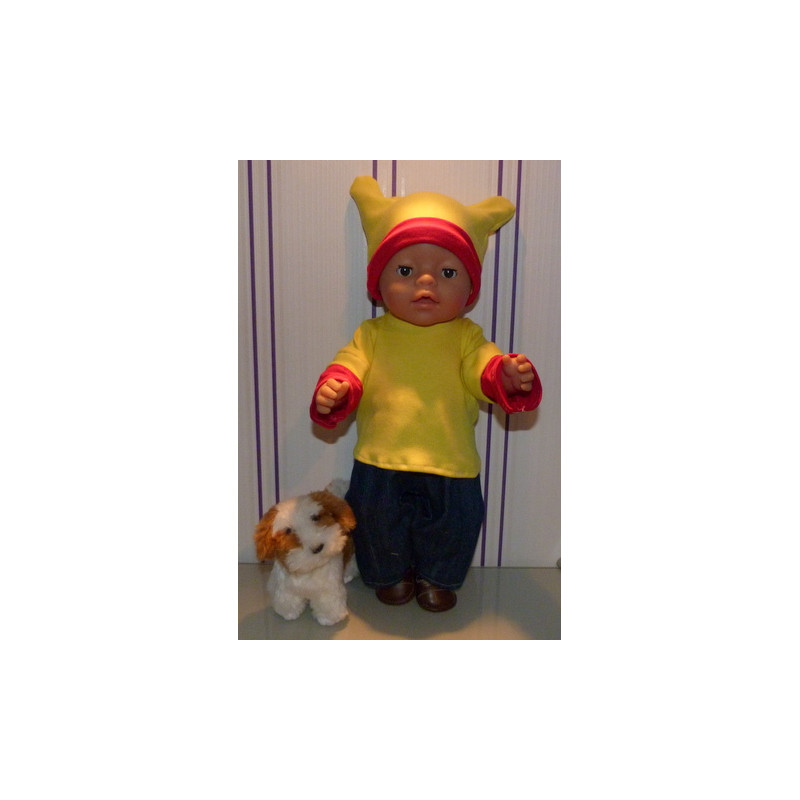 sportief broek geel met rood setje baby born 43cm