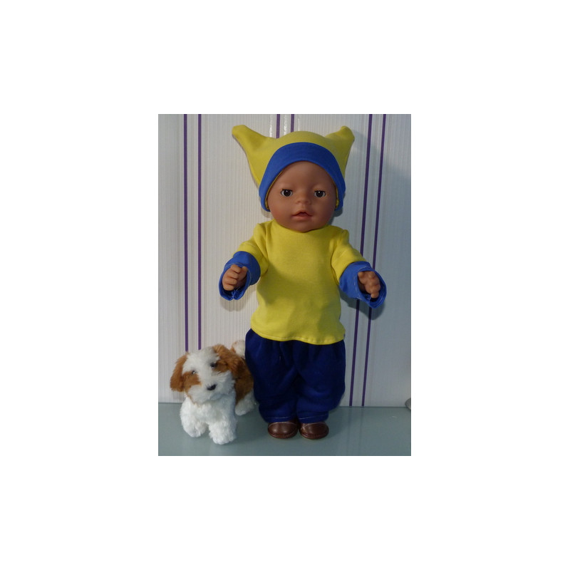 sportief broek setje geel met blauw baby born 43cm