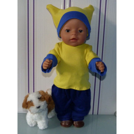sportief broek setje geel met blauw baby born 43cm