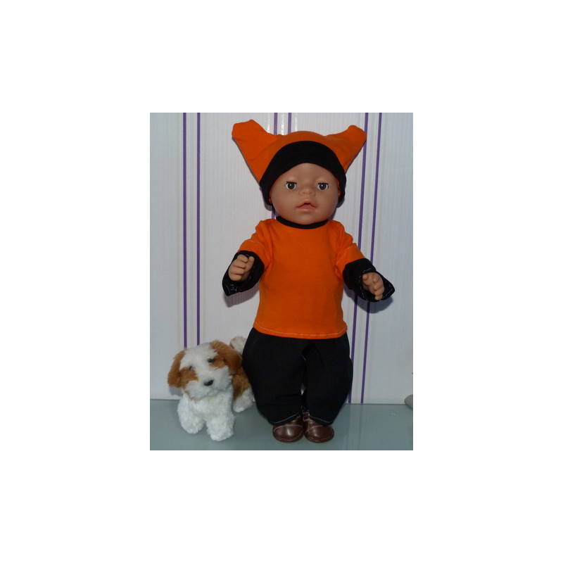 sportief broek setje oranje met zwart baby born 43cm