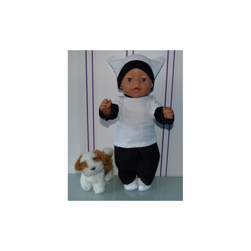 sportief broek wit met zwart setje baby born 43cm