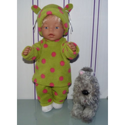 fleecepak groen met polka dots roze baby born 43cm