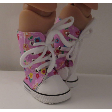 sneakers hoog roze gebloemd baby born 43cm en american girl/sophia's 46cm
