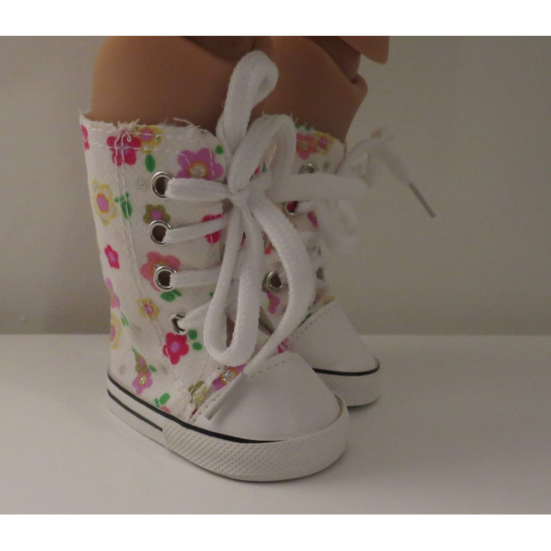 sneakers hoog wit met bloemen baby born 43cm en american girl/sophia's 46cm