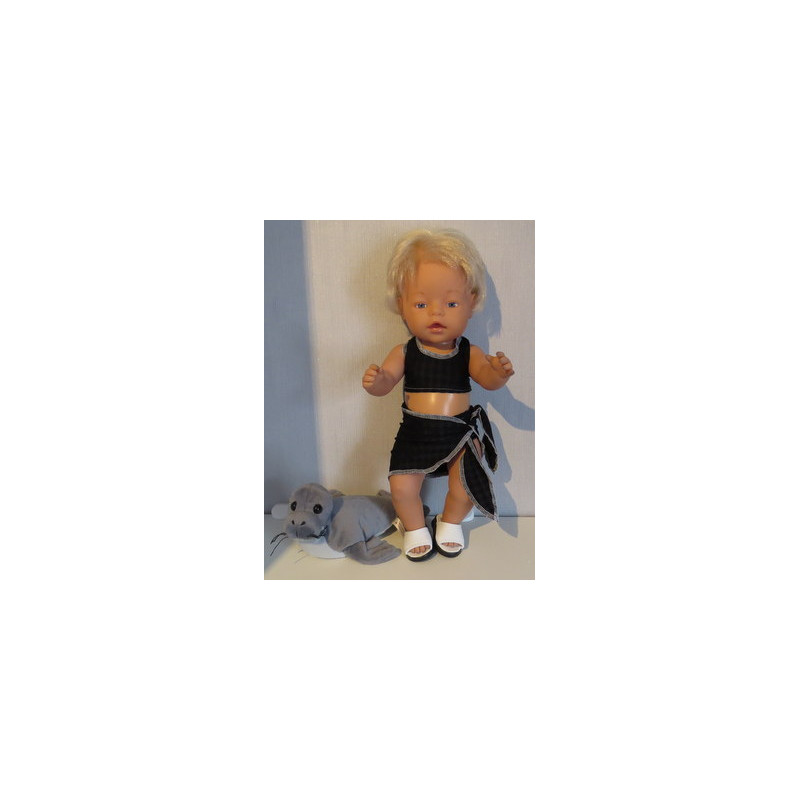 bikini zwart geblokt met omslagrokje baby born 43cm