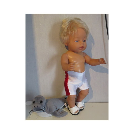 zwemboxer wit met rood  baby born 43cm