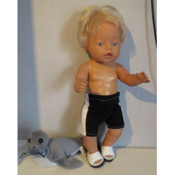zwemboxer zwart met wit  baby born 43cm
