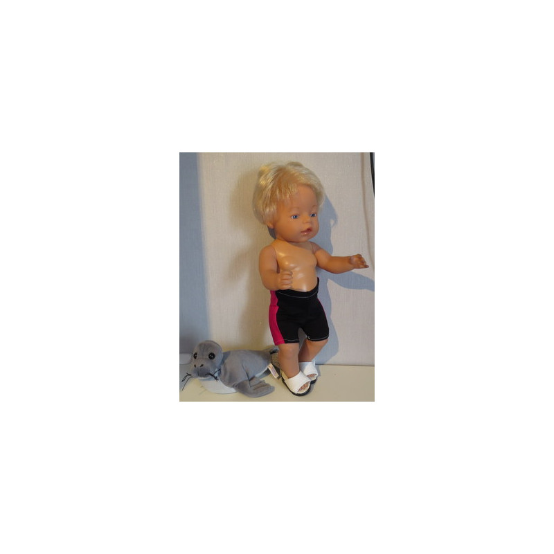 zwemboxer zwart met hard roze baby born 43cm