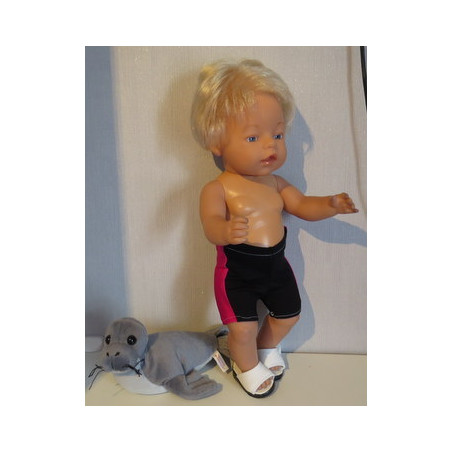 zwemboxer zwart met hard roze baby born 43cm