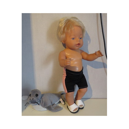 zwemboxer zwart met zalm roze baby born 43cm