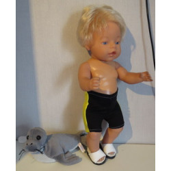zwemboxer zwart met geel baby born 43cm