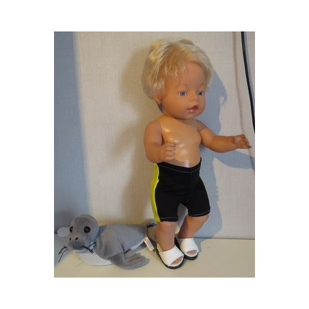 zwemboxer zwart met geel baby born 43cm