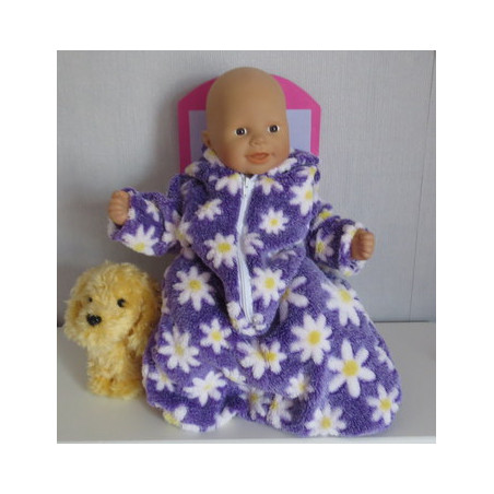 reiszak lila met bloemen babypop 36/38cm