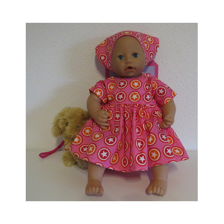 jurk hard roze sterren babypop 46/48cm