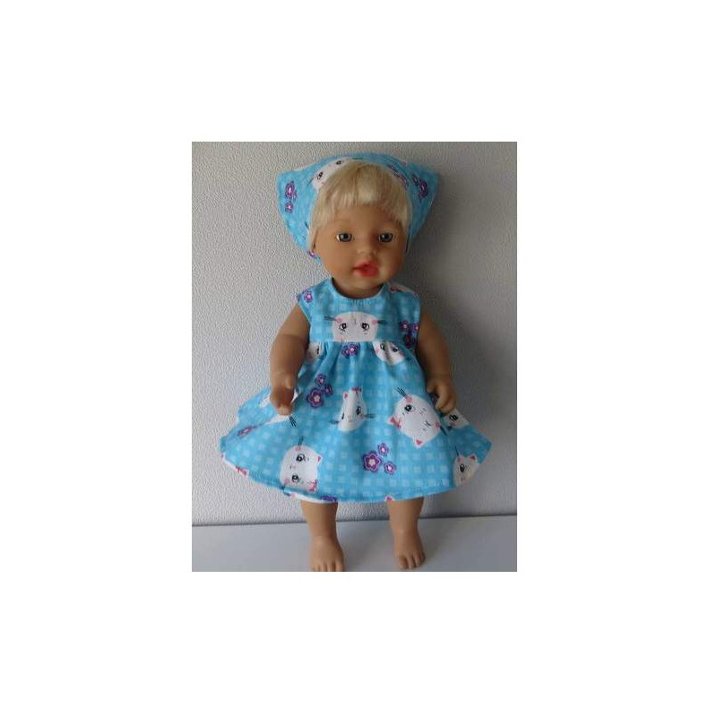 zomerjurk setje blauw katten little baby born 32cm