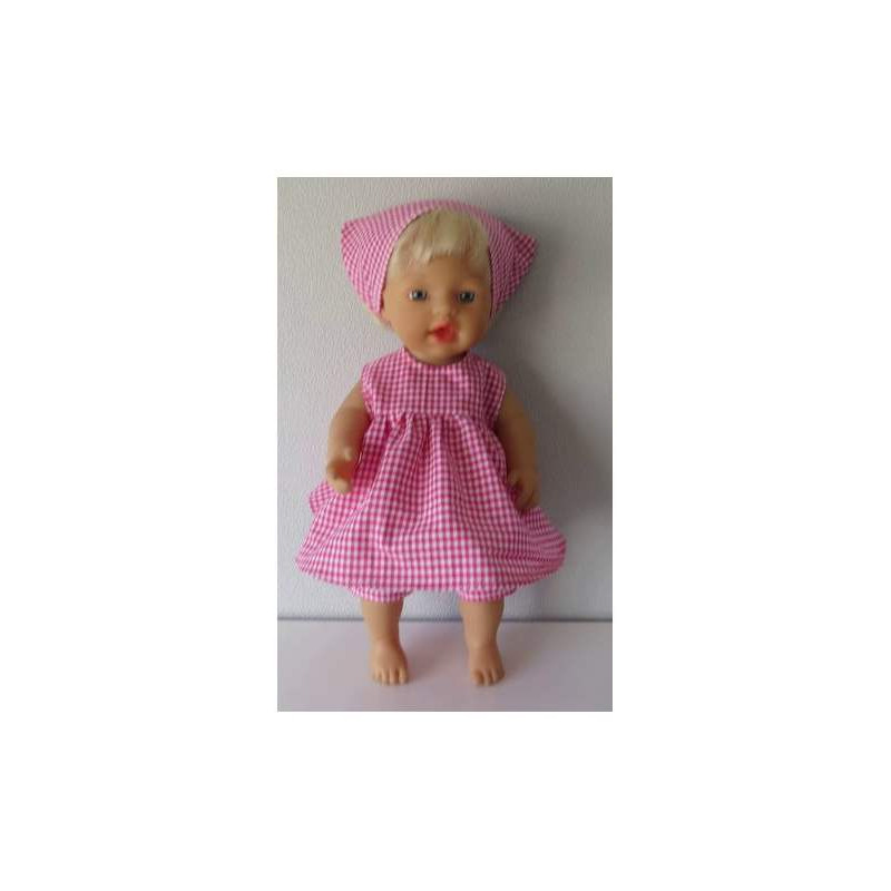 zomerjurk setje hard roze geruit little baby born 32cm