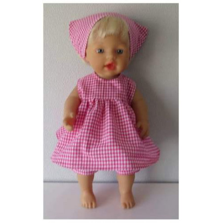 zomerjurk setje hard roze geruit little baby born 32cm