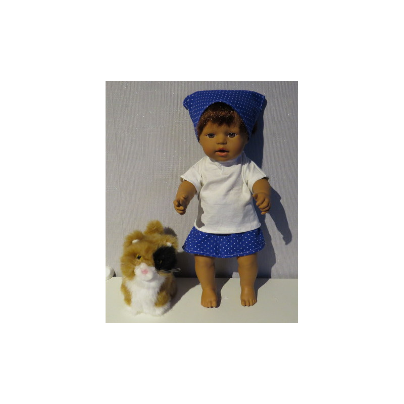 rok setje blauw stippen little baby born 32cm