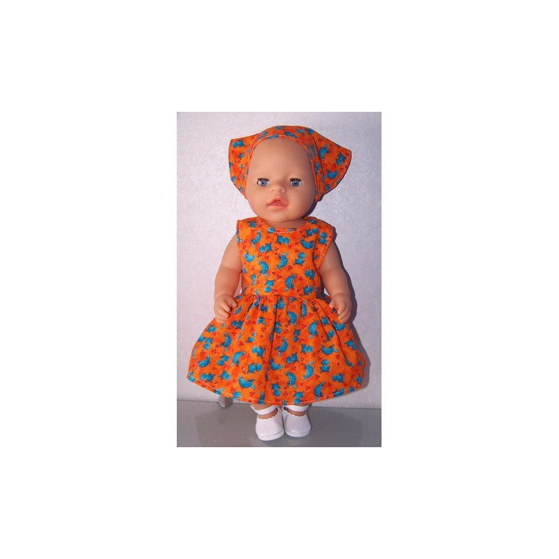 jurk oranje met kikkers baby born 43cm