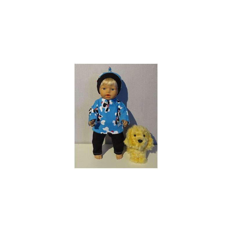 tricotpyjama blauw honden little baby born 32cm