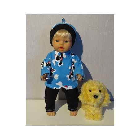 tricotpyjama blauw honden little baby born 32cm
