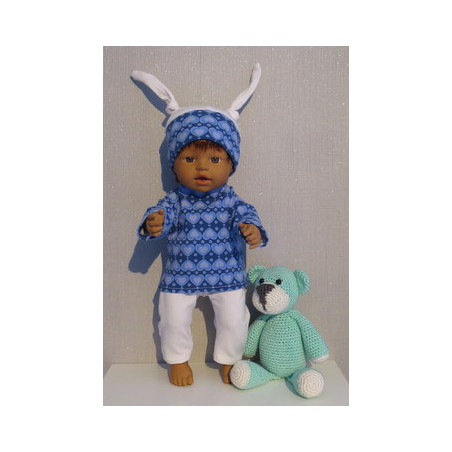 tricotpyjama blauw hartjes little baby born 32cm