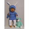 tricotpyjama blauw hartjes little baby born 32cm