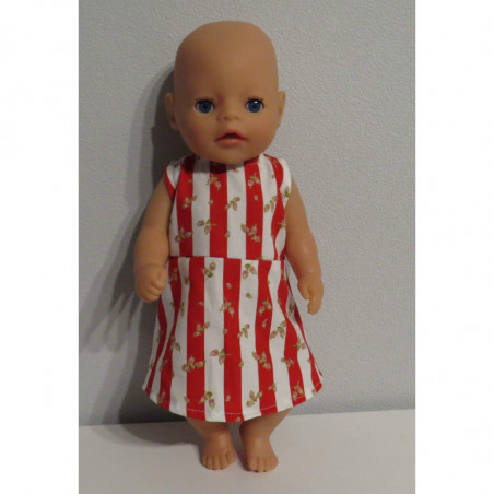 jurk rood gestreept met roosjes baby born little 36cm