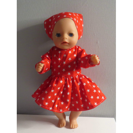 jurk rood met sterren baby born little 36cm