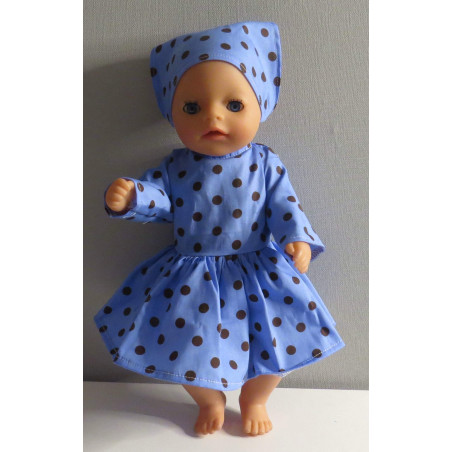 jurk blauw polka dots baby born little 36cm