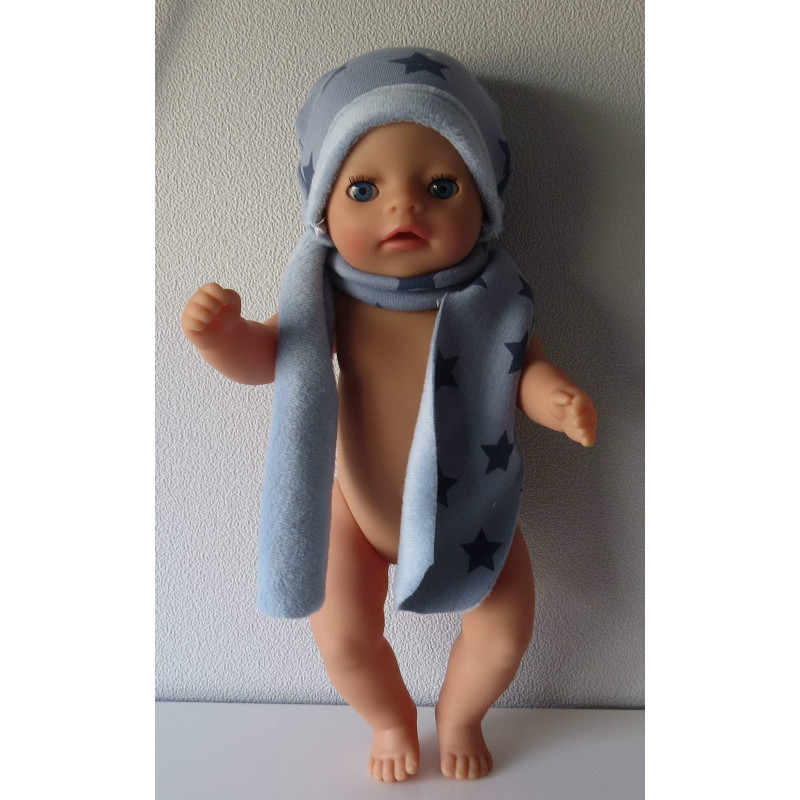 muts met sjaal blauw sterren baby born little 36cm