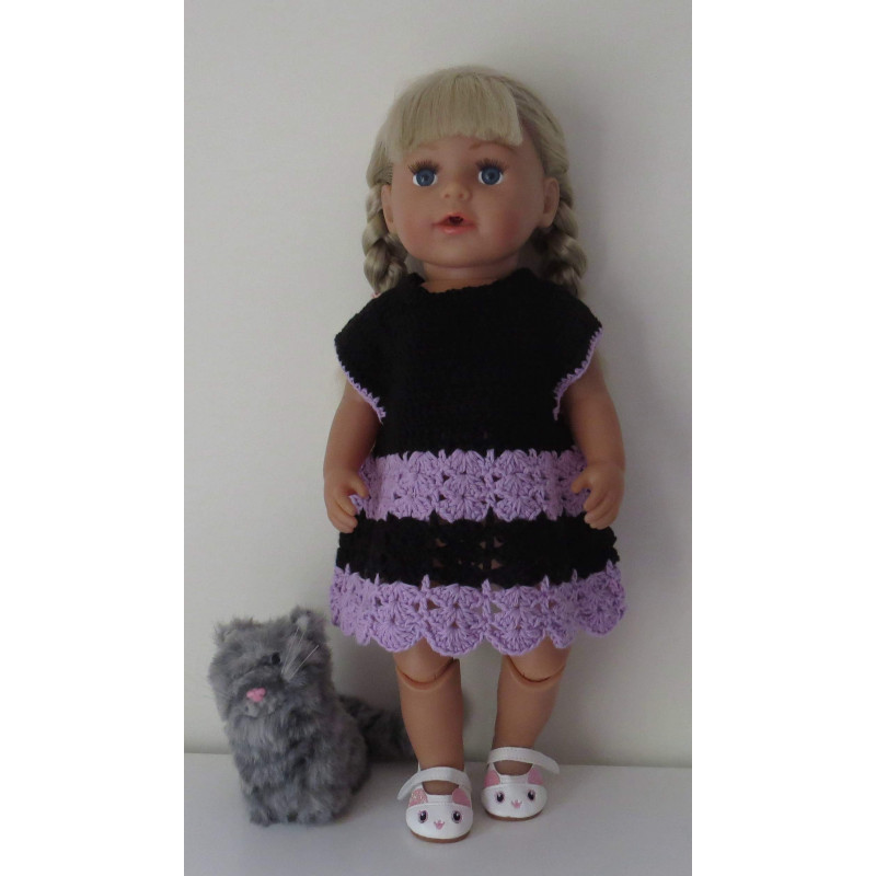 gehaakte zwart met lila jurk baby born 43cm