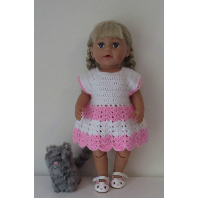 gehaakte jurk wit met roze baby born 43cm