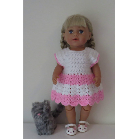 gehaakte jurk wit met roze baby born 43cm
